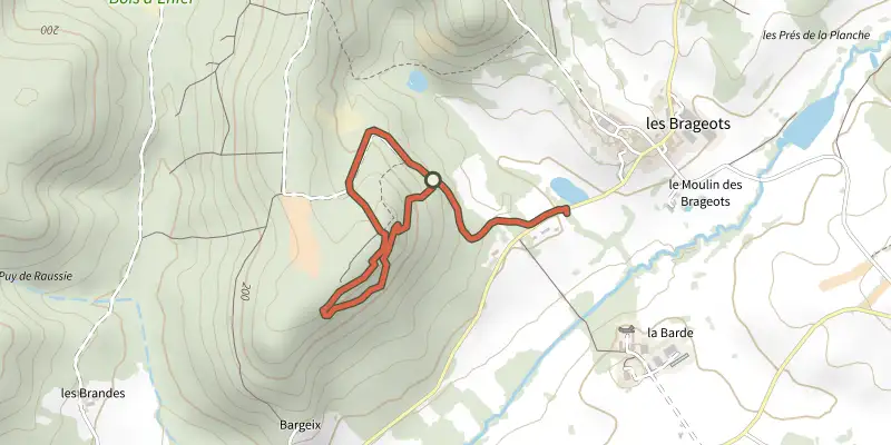 Carte du tracé de Sentier des Meulières sur le Plan IGN, départ et points de passage numérotés