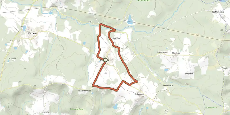 Carte du tracé de Tour du Village sur le Plan IGN, départ et points de passage numérotés