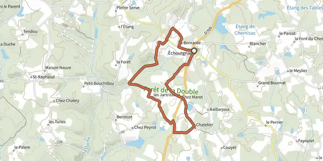 Tracé de Boucle d'Echourgnac sur le Plan IGN