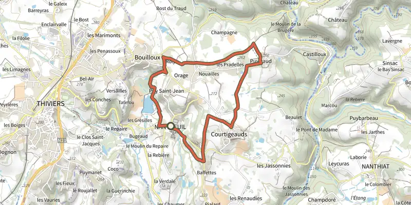 Map of the Boucle de l'observatoire track on the IGN map, with the start and numbered waypoints