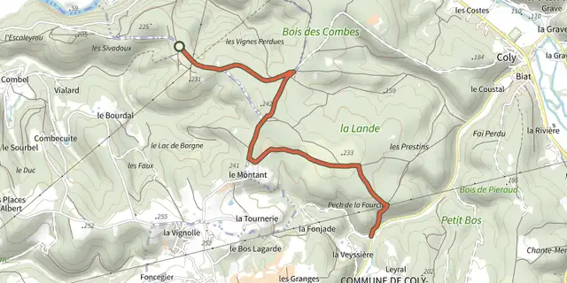 Tracé de Boucle vers Terrasson sur le Plan IGN