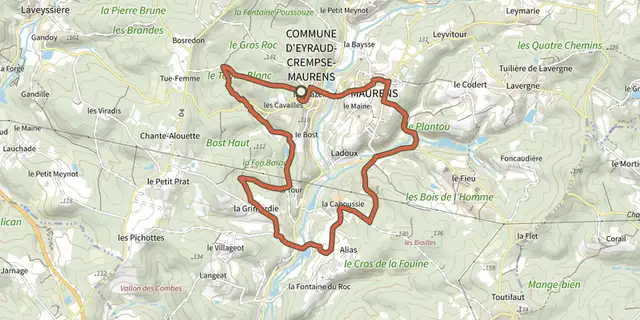 Tracé de Boucle des hameaux sur le Plan IGN