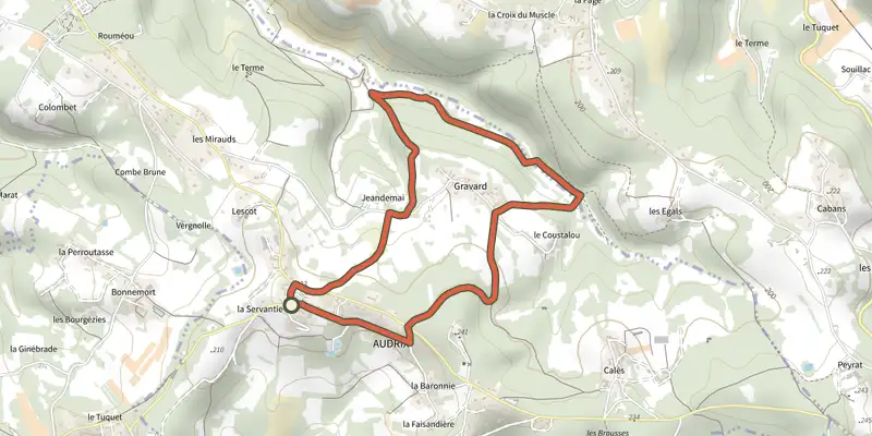 Map of the Boucle des Combes track on the IGN map, with the start and numbered waypoints