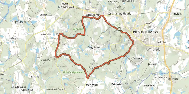 Map of the Boucle de Fixard track on the IGN map, with the start and numbered waypoints