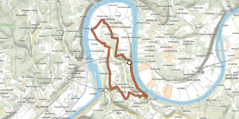 Map of the Boucle de Calès track on the IGN map, with the start and numbered waypoints