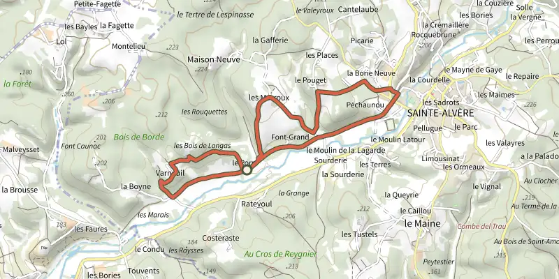 Map of the Boucle de La Louyre track on the IGN map, with the start and numbered waypoints