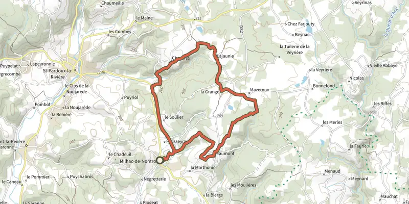 Carte du tracé de Boucle de Chantres sur le Plan IGN, départ et points de passage numérotés