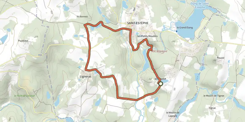 Map of the Boucle de Ligneras track on the IGN map, with the start and numbered waypoints