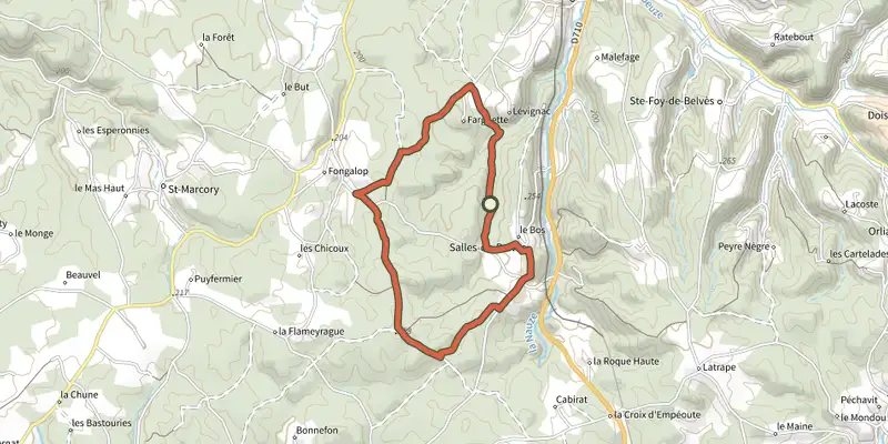 Carte du tracé de Boucle des Châtaigners sur le Plan IGN, départ et points de passage numérotés
