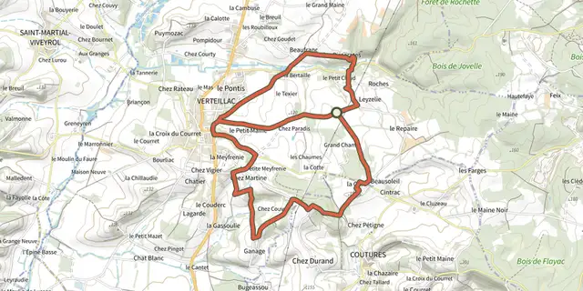 Tracé de Boucle de Verteillac sur le Plan IGN