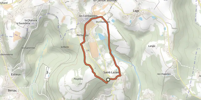 Carte du tracé de Boucle de St Lazare sur le Plan IGN, départ et points de passage numérotés