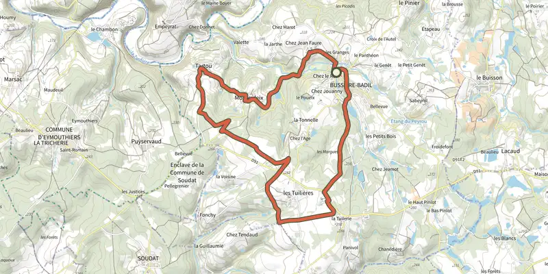 Map of the Boucle de Banaret track on the IGN map, with the start and numbered waypoints
