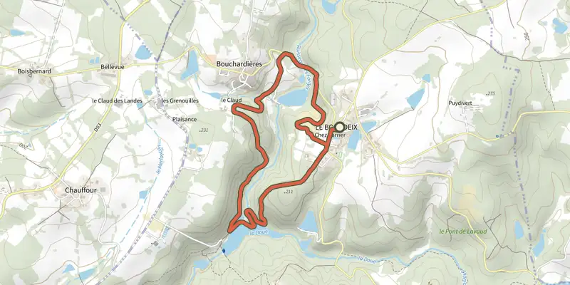 Map of the Boucle des Forges track on the IGN map, with the start and numbered waypoints