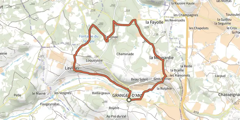 Map of the Boucle de Grange d'Ans Nord track on the IGN map, with the start and numbered waypoints