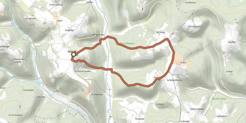 Map of the Boucle de l'Orsinie track on the IGN map, with the start and numbered waypoints