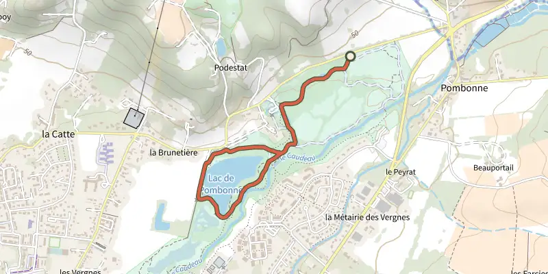 Map of the Boucle du Lac track on the IGN map, with the start and numbered waypoints