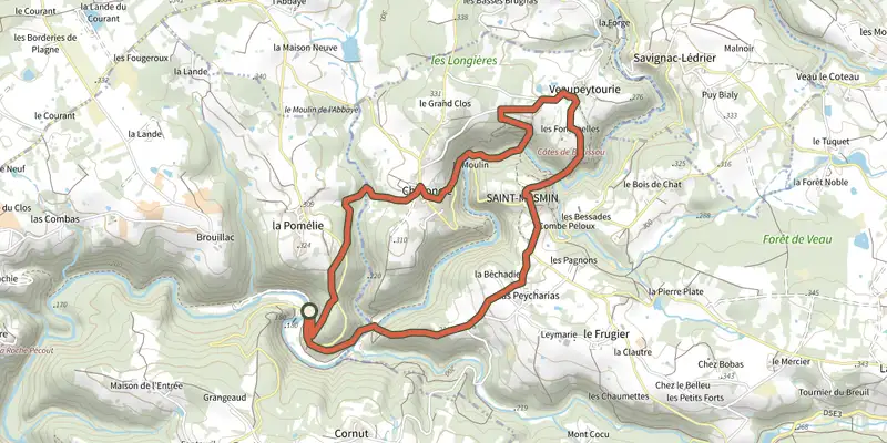 Carte du tracé de SityTrail - B4 Sup (B3) sur le Plan IGN, départ et points de passage numérotés