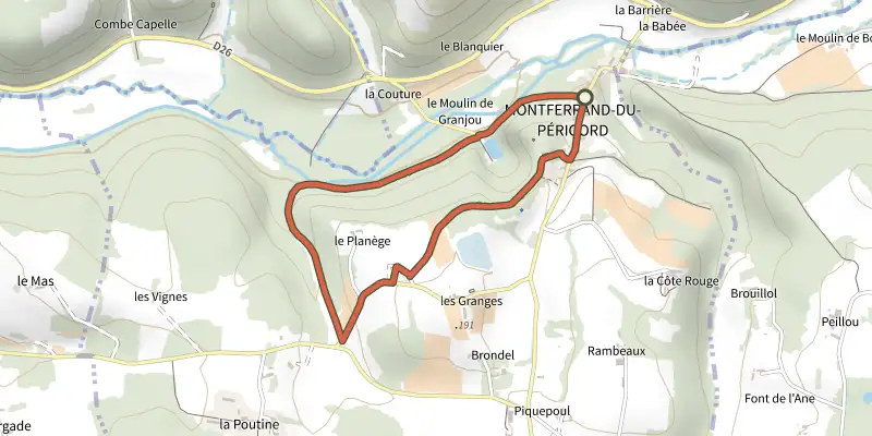 Map of the Boucle de St-Christophe track on the IGN map, with the start and numbered waypoints
