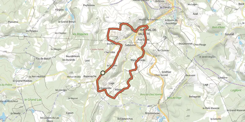 Map of the Boucle de Chabans track on the IGN map, with the start and numbered waypoints