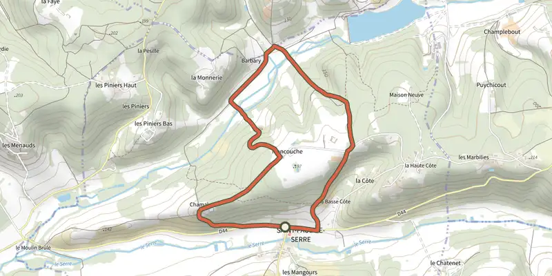 Carte du tracé de Boucle de Moncouche sur le Plan IGN, départ et points de passage numérotés