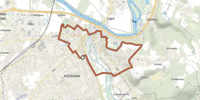 The Boucle de Mussidan et ses faubourgs track on the IGN map