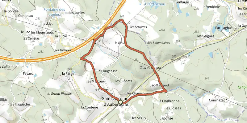 Carte du tracé de Boucle de Picadis sur le Plan IGN, départ et points de passage numérotés