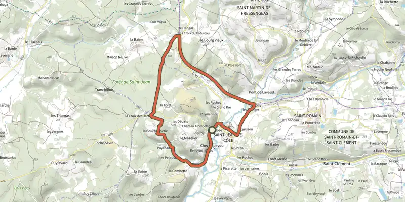 Map of the Boucle de la Cote track on the IGN map, with the start and numbered waypoints