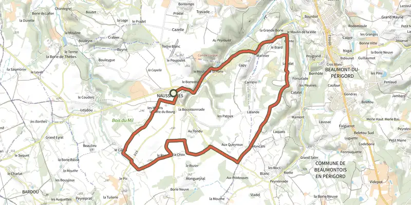 Map of the Boucle du Rocal track on the IGN map, with the start and numbered waypoints