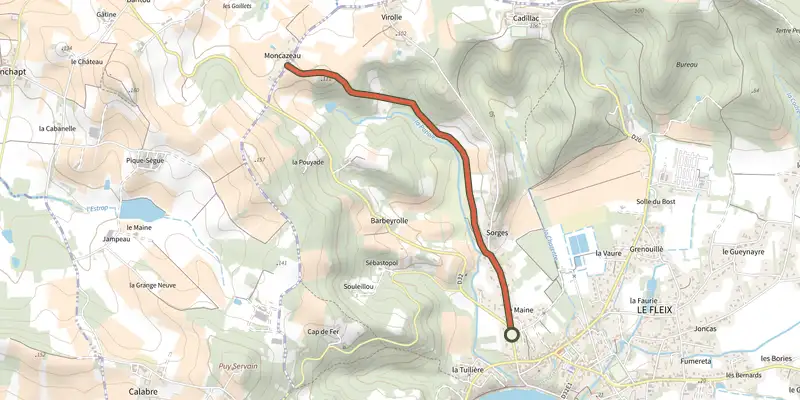 Map of the Variante Boucle de Cap de Fer track on the IGN map, with the start and numbered waypoints