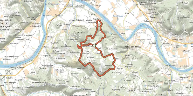 Map of the Boucle de Berbiguières track on the IGN map, with the start and numbered waypoints