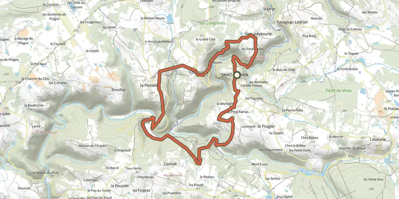 Map of the SityTrail - B1 St Mesmin track on the IGN map, with the start and numbered waypoints