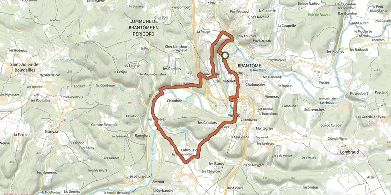 Map of the Boucle de l'Abbaye track on the IGN map, with the start and numbered waypoints
