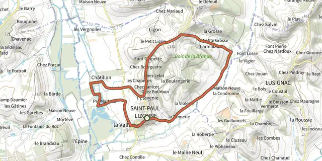 The Boucle de St-Paul-Lizonne track on the IGN map