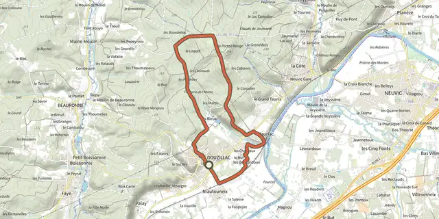 Tracé de Boucle du Château de Mauriac sur le Plan IGN