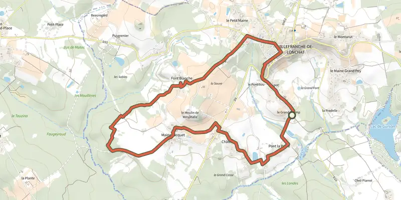 Carte du tracé de Boucle de Mondesir sur le Plan IGN, départ et points de passage numérotés