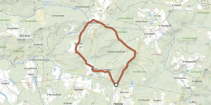 Map of the Boucle de la Lidoire track on the IGN map, with the start and numbered waypoints