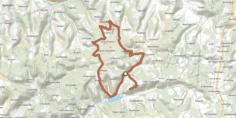 Carte du tracé de Boucle de Chantebrune sur le Plan IGN, départ et points de passage numérotés