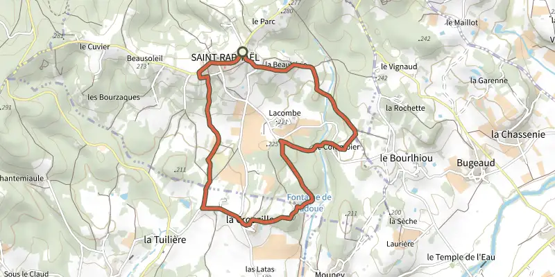 Map of the Boucle du Pontillou track on the IGN map, with the start and numbered waypoints
