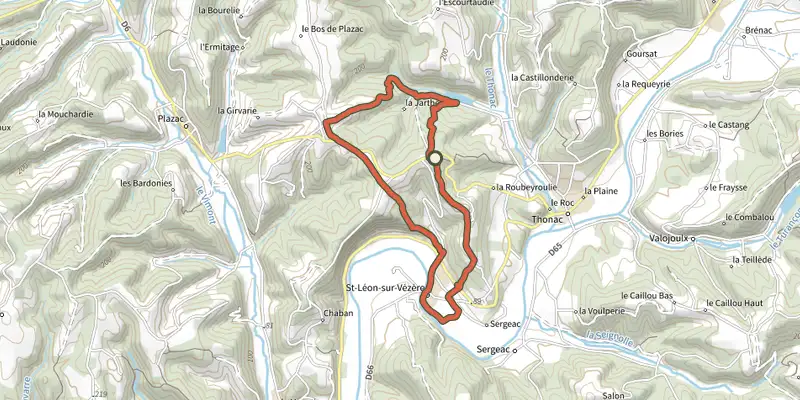 Map of the Boucle de Hauteclair track on the IGN map, with the start and numbered waypoints