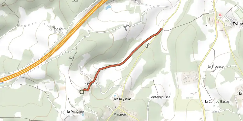 Map of the Variante La Chapoulie track on the IGN map, with the start and numbered waypoints