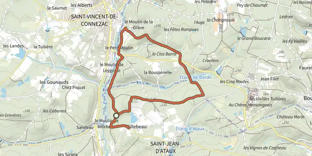 Tracé de Boucle Moulin de la Grave sur le Plan IGN