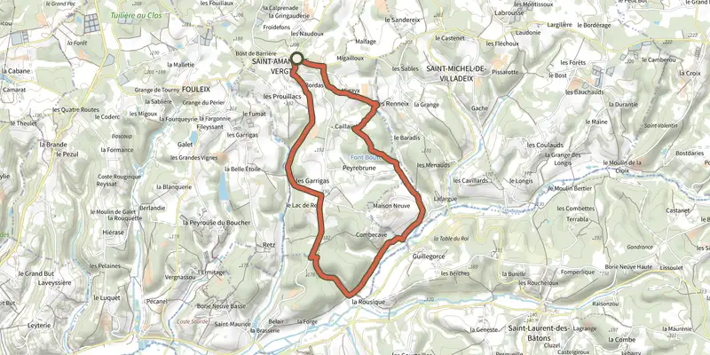 Map of the Boucle du Pas de L'Âne track on the IGN map, with the start and numbered waypoints