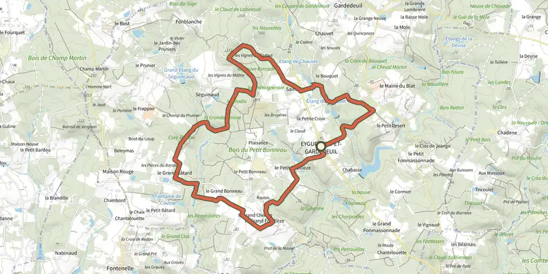 Map of the Boucle de la Guirandolle track on the IGN map, with the start and numbered waypoints