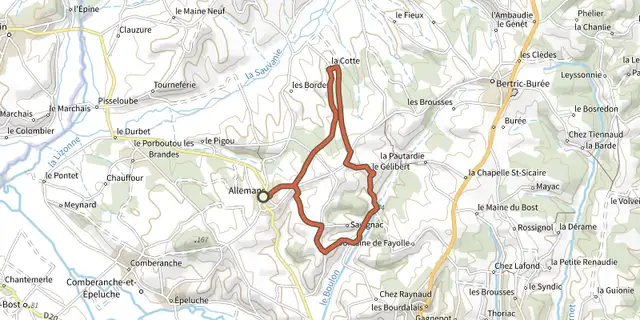 Tracé de Boucle d'Allemans sur le Plan IGN