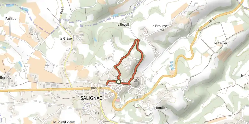 Carte du tracé de Promenade au coeur du bourg sur le Plan IGN, départ et points de passage numérotés
