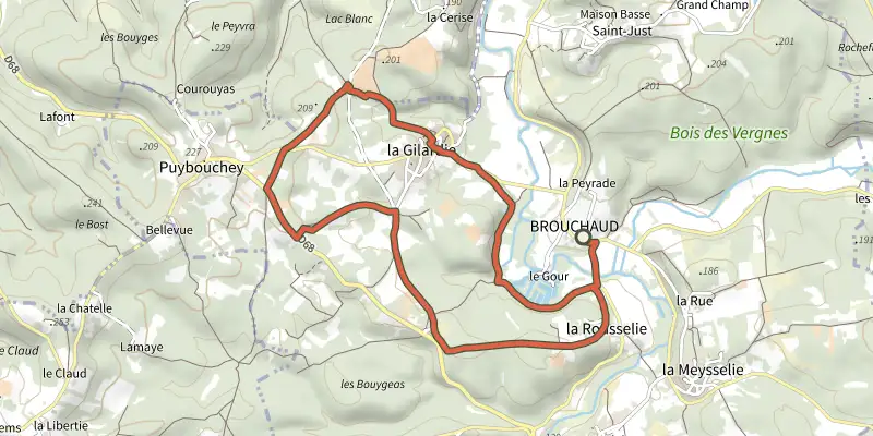 Carte du tracé de Boucle des Genévriers sur le Plan IGN, départ et points de passage numérotés