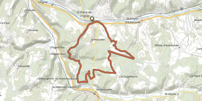Map of the Boucle de la Chapelle track on the IGN map, with the start and numbered waypoints