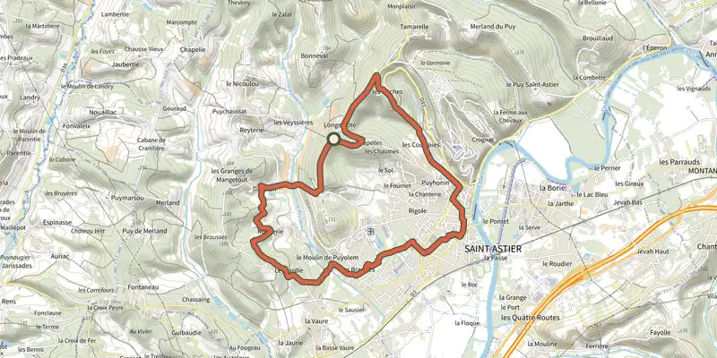 Carte du tracé de Boucle de puyferrat sur le Plan IGN, départ et points de passage numérotés