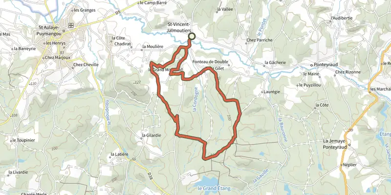 Map of the Boucle de St Vincent de Jalmoutiers track on the IGN map, with the start and numbered waypoints