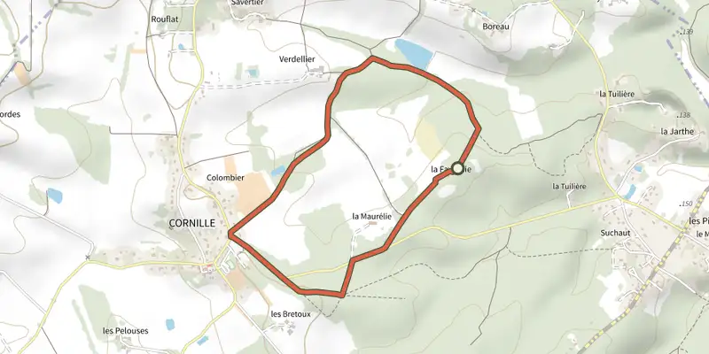 Carte du tracé de Boucle des Etangs sur le Plan IGN, départ et points de passage numérotés